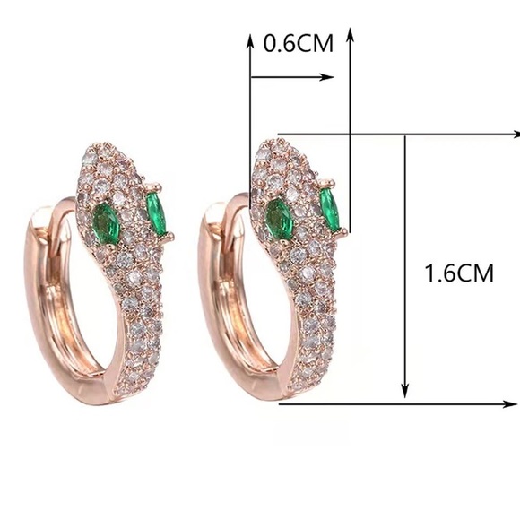 NEW 14K Gold Plated Emerald Snake Hoop Earrings - Picture 6 of 6